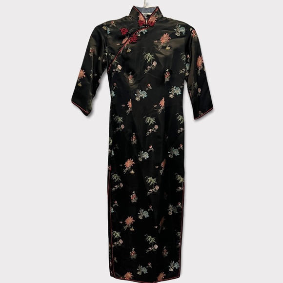 Vintage 60's Solz Squirrel Cheongsam Black Dress Sz 6 - Picture 3 of 9